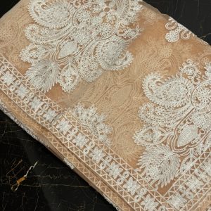 White on Peach Embroidered Dupatta