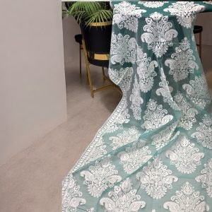 White on Sea Green Embroidered Dupatta