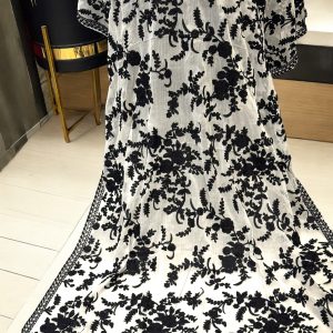 Black on White Chiffon Embroidered Dupatta