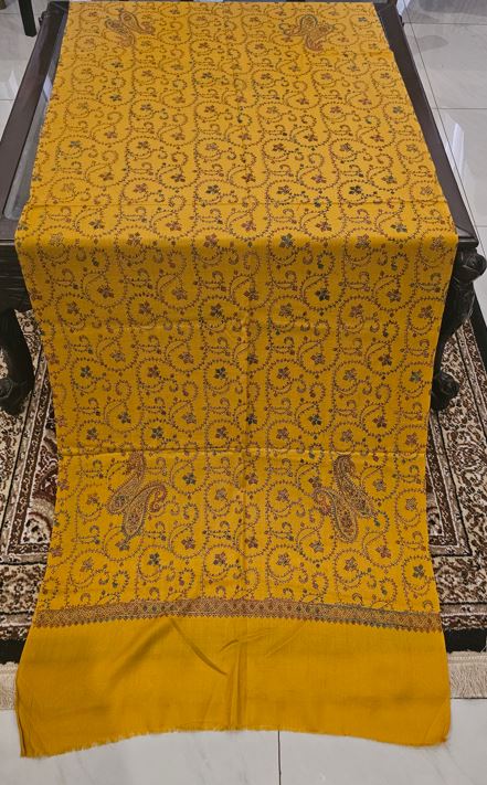 Embroidered Pashmina Stole-Mustard