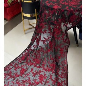 Red on Black Chiffon Embroidered Dupatta