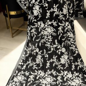 White on Black Chiffon Embroidered Dupatta