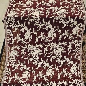 White on Maroon Chiffon Embroidered Dupatta