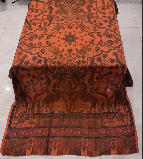 Safari Print – Printed Pashmina Shawl in Orangish Shade (2.5 Yards) - Image 2