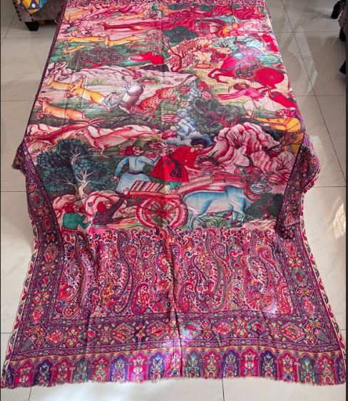 Mughal Elegance – Pure Pashmina Printed Shawl in Pink (2.5 Yards)