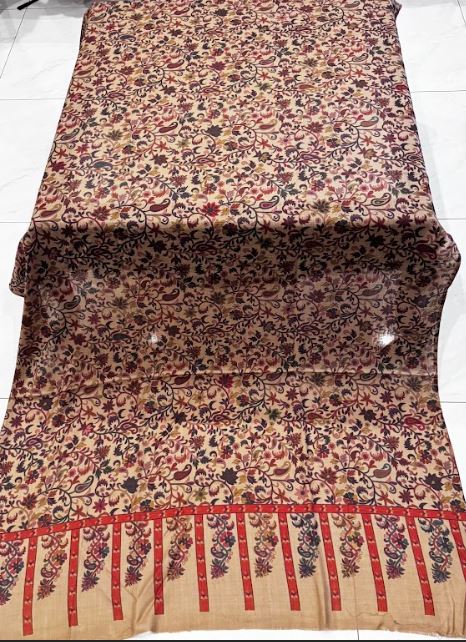 Vine Elegance – Printed Pashmina Shawl in Dark Beige (2.5 Yards)