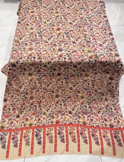 Vine Whisper – Printed Pashmina Shawl in Light Beige (2.5 Yards)