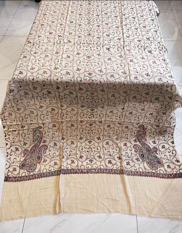 Verdant Elegance – Full Embroidered Pashmina Shawl in Light Beige (2.5 Yards)