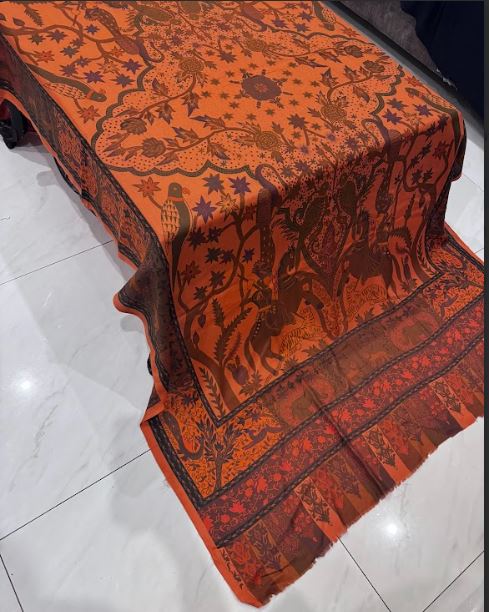 Safari Print – Printed Pashmina Shawl in Orangish Shade (2.5 Yards) - Image 3