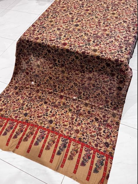 Vine Elegance – Printed Pashmina Shawl in Dark Beige (2.5 Yards) - Image 2