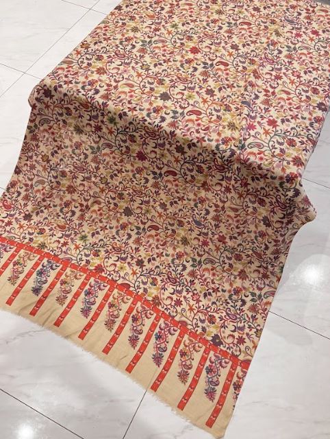 Vine Whisper – Printed Pashmina Shawl in Light Beige (2.5 Yards) - Image 2