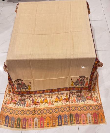 Elephant Style – Printed Pashmina Shawl in Light Beige (2.5 Yards)