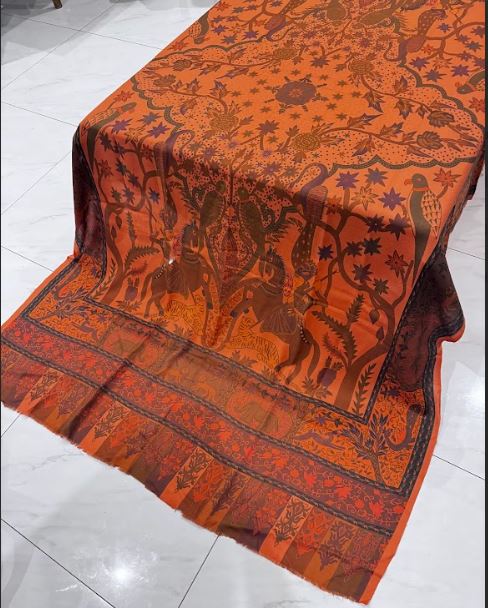Safari Print – Printed Pashmina Shawl in Orangish Shade (2.5 Yards)