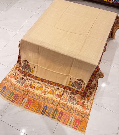 Elephant Style – Printed Pashmina Shawl in Light Beige (2.5 Yards) - Image 2