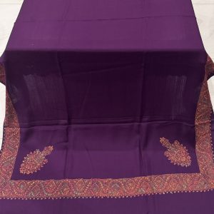 Royal Bloom – Border Embroidered Pashmina Shawl in Purple (2.5 Yards)