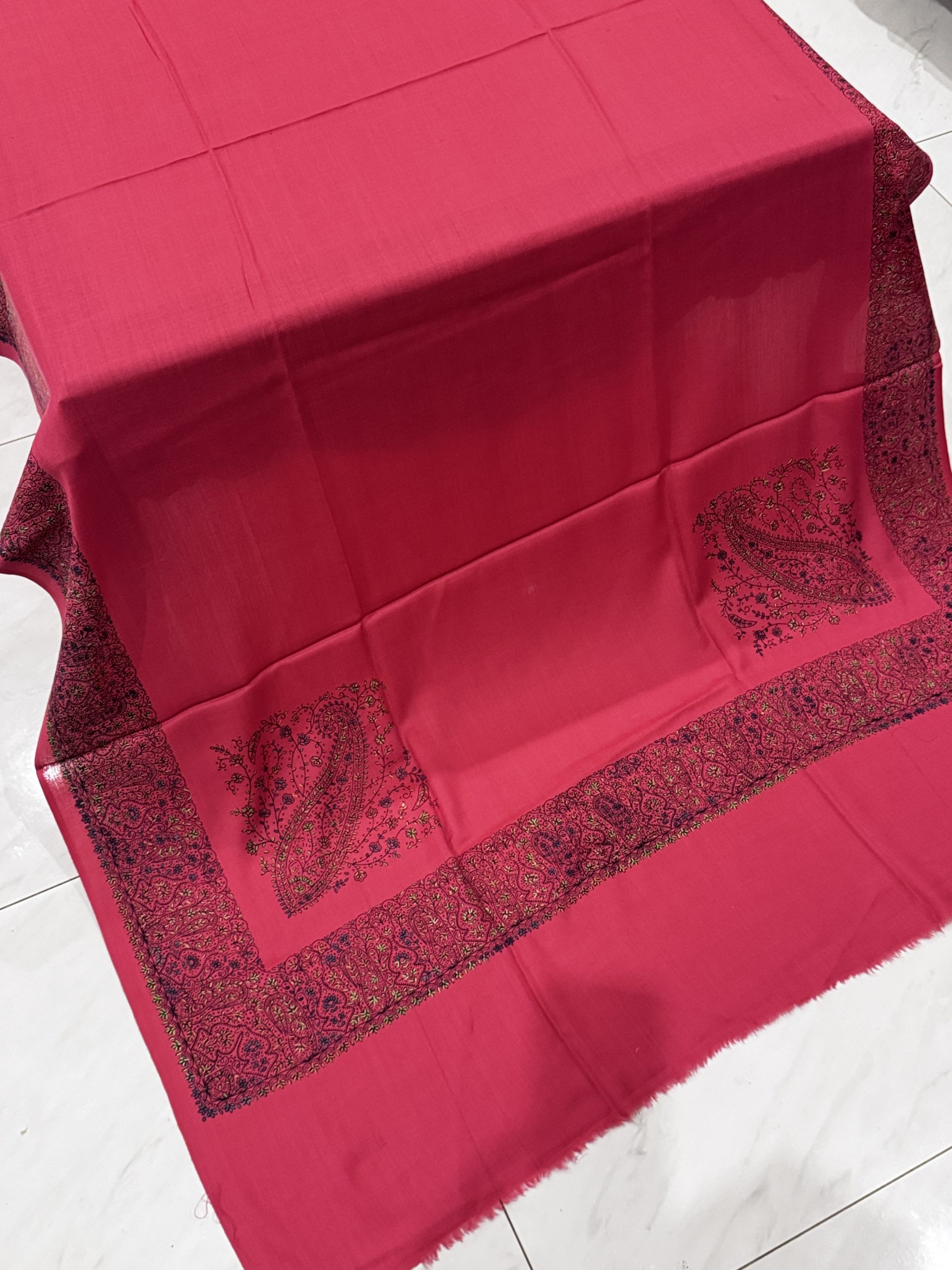 Fuchsia Glow – Border Embroidered Pashmina Shawl in Shocking Pink (2.5 Yards) - Image 3