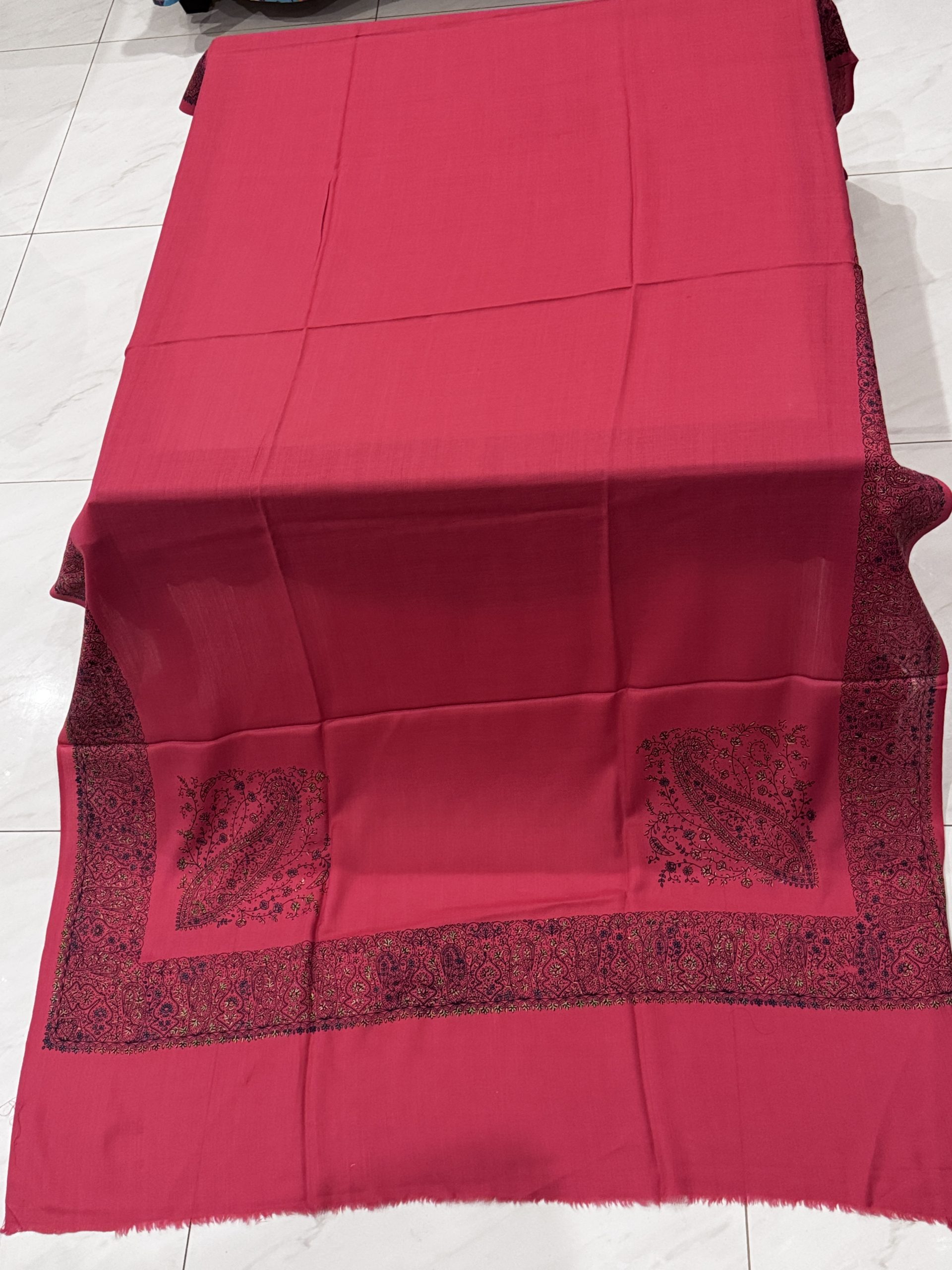Fuchsia Glow – Border Embroidered Pashmina Shawl in Shocking Pink (2.5 Yards) - Image 2