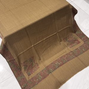 Autumn Radiance – Border Embroidered Pashmina Shawl in Dark Brown Beige (2.5 Yards)
