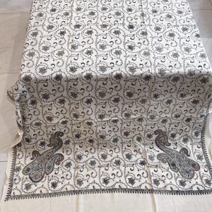 Ruhani – Fully Embroidered Pashmina Shawl in Off White (2.5 Yards)
