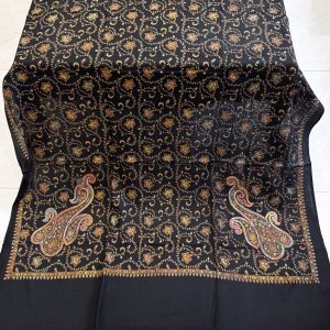 Ziya – Fully Embroidered Pashmina Shawl in Black (2.5 Yards)