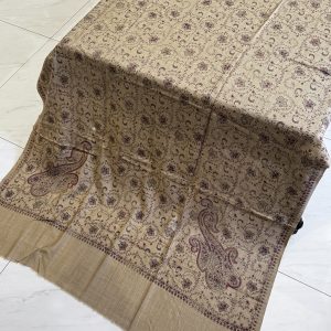 Zarqa – Fully Embroidered Pashmina Shawl in Dark Beige (2.5 Yards)