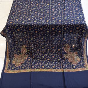 Shamail – Fully Embroidered Pashmina Shawl in Navy Blue (2.5 Yards)