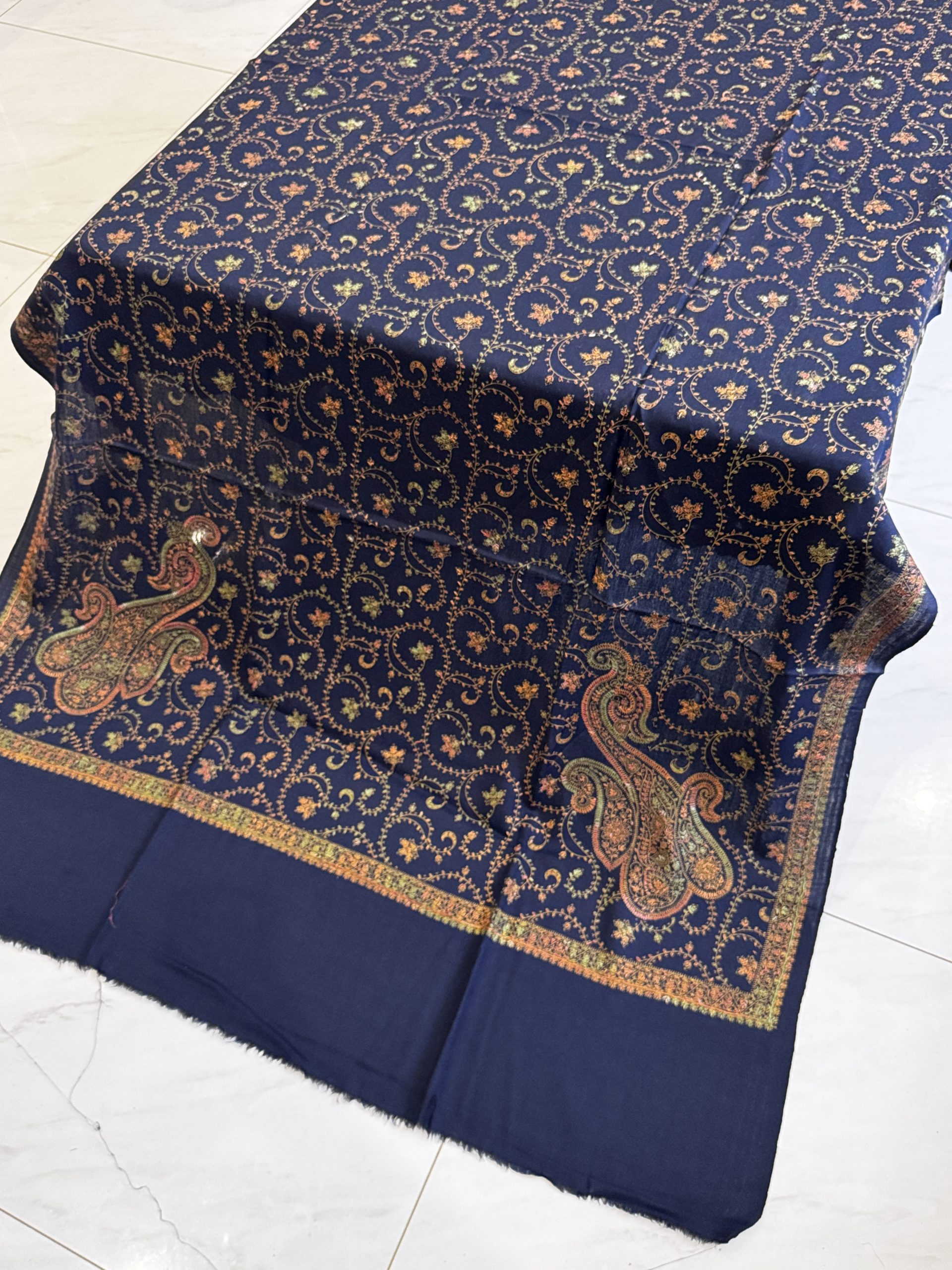 Shamail – Fully Embroidered Pashmina Shawl in Navy Blue (2.5 Yards) - Image 3