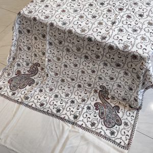 Winter Bloom – Fully Embroidered Pashmina Shawl in Off White (2.5 Yards)