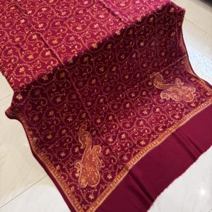 Velvet Leaf – Fully Embroidered Pashmina Shawl in Maroon (2.5 Yards)
