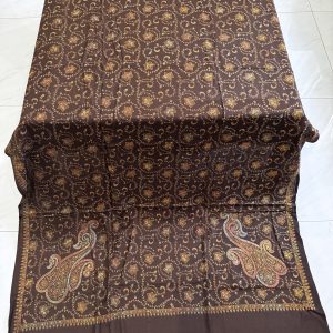 Cocoa Leaf – Fully Embroidered Pashmina Shawl in Brown (2.5 Yards)