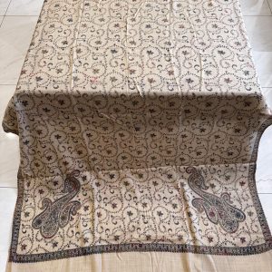 Ivory Grace – Fully Embroidered Pashmina Shawl in Light Beige (2.5 Yards)