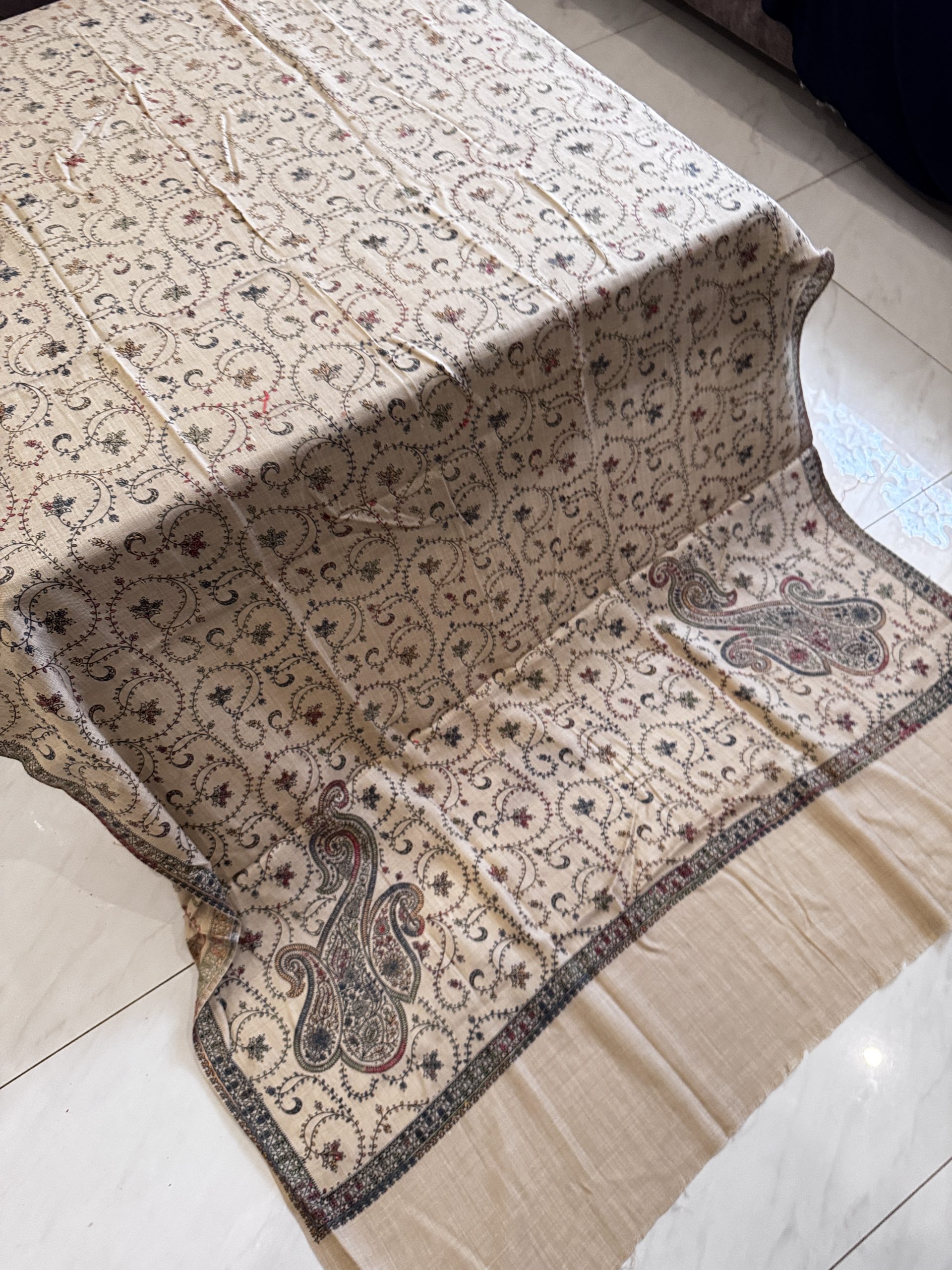 Ivory Grace – Fully Embroidered Pashmina Shawl in Light Beige (2.5 Yards) - Image 3