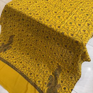 Golden Flora – Fully Embroidered Pashmina Shawl in Mustard Yellow (2.5 Yards)