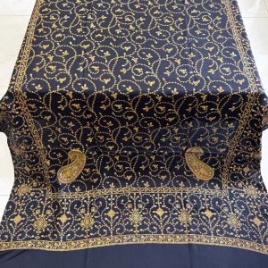 Royal Emblem – Fully Embroidered Pashmina Shawl in Navy Blue (2.5 Yards)