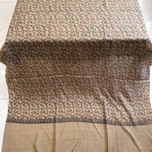 Timeless Harmony – Fully Embroidered Pashmina Shawl in Dark Beige (2.5 Yards)