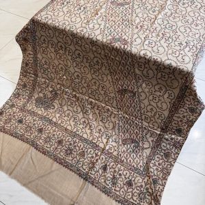 Melodic Weave – Music Note Embroidered Pashmina Shawl in Light Beige (2.5 Yards)