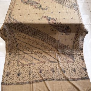 Majestic Twin – Fully Embroidered Pashmina Shawl in Dark Beige (2.5 Yards)