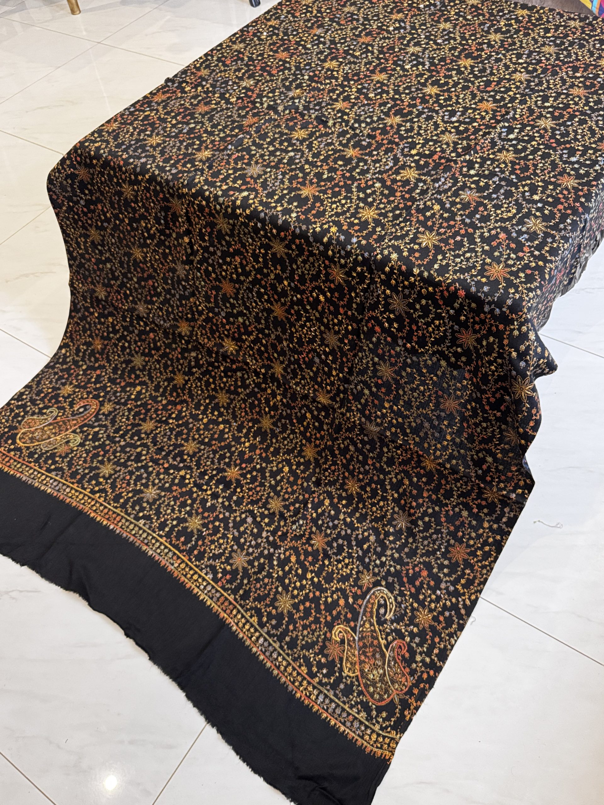 Noir Aura – Fully Embroidered Pashmina Shawl in Black (2.5 Yards) - Image 2