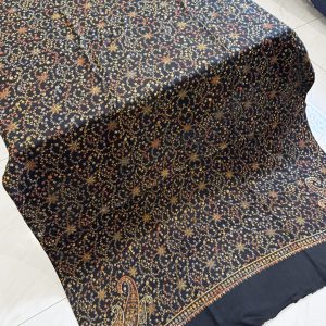 Noir Aura – Fully Embroidered Pashmina Shawl in Black (2.5 Yards)