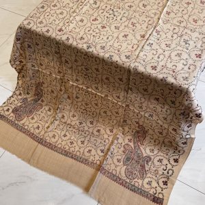 Ember Leaf – Fully Embroidered Pashmina Shawl in Beige (2.5 Yards)