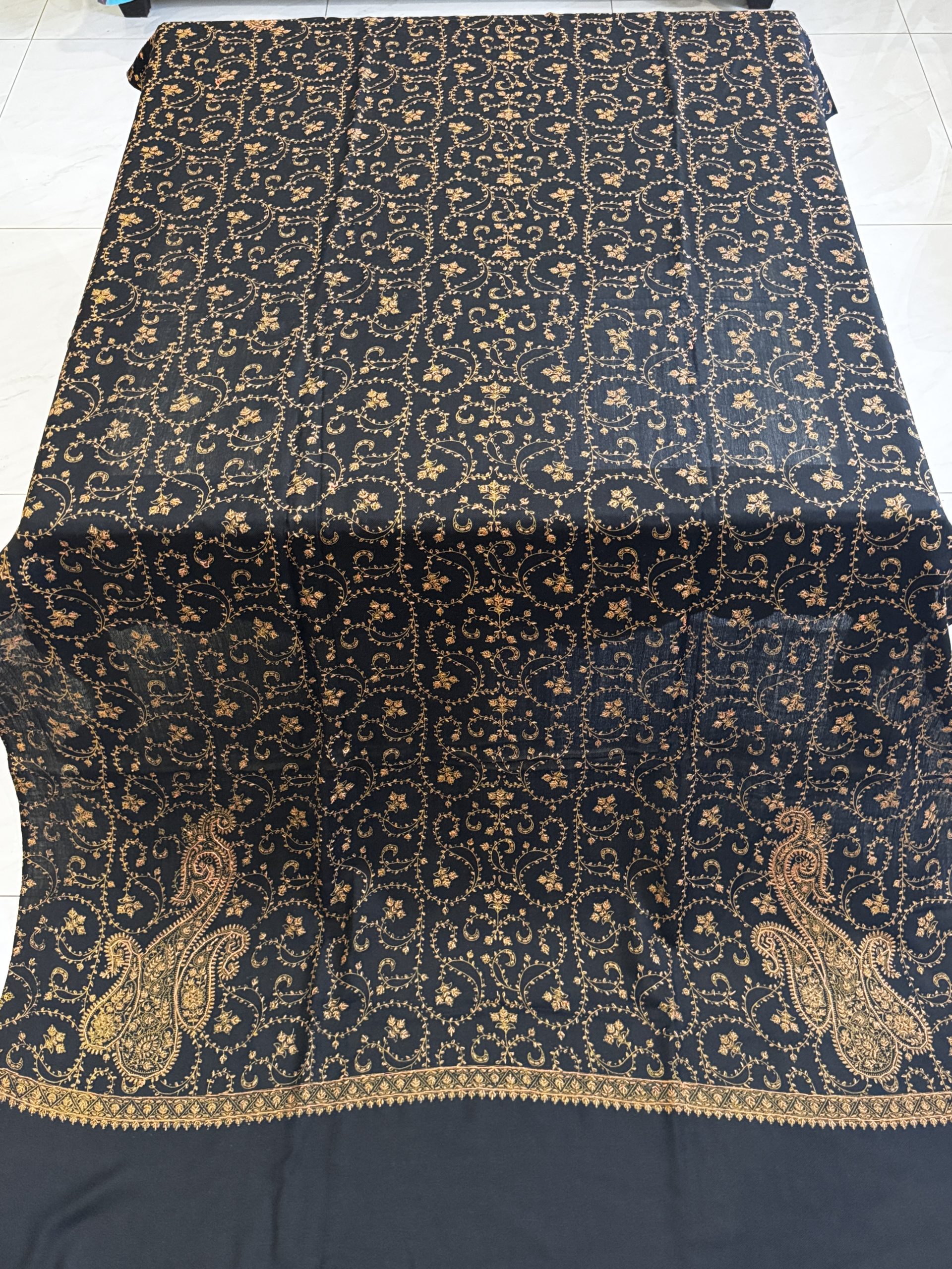 Zehra – Black Embroidered Pashmina Shawl (2.5 Yards) - Image 2