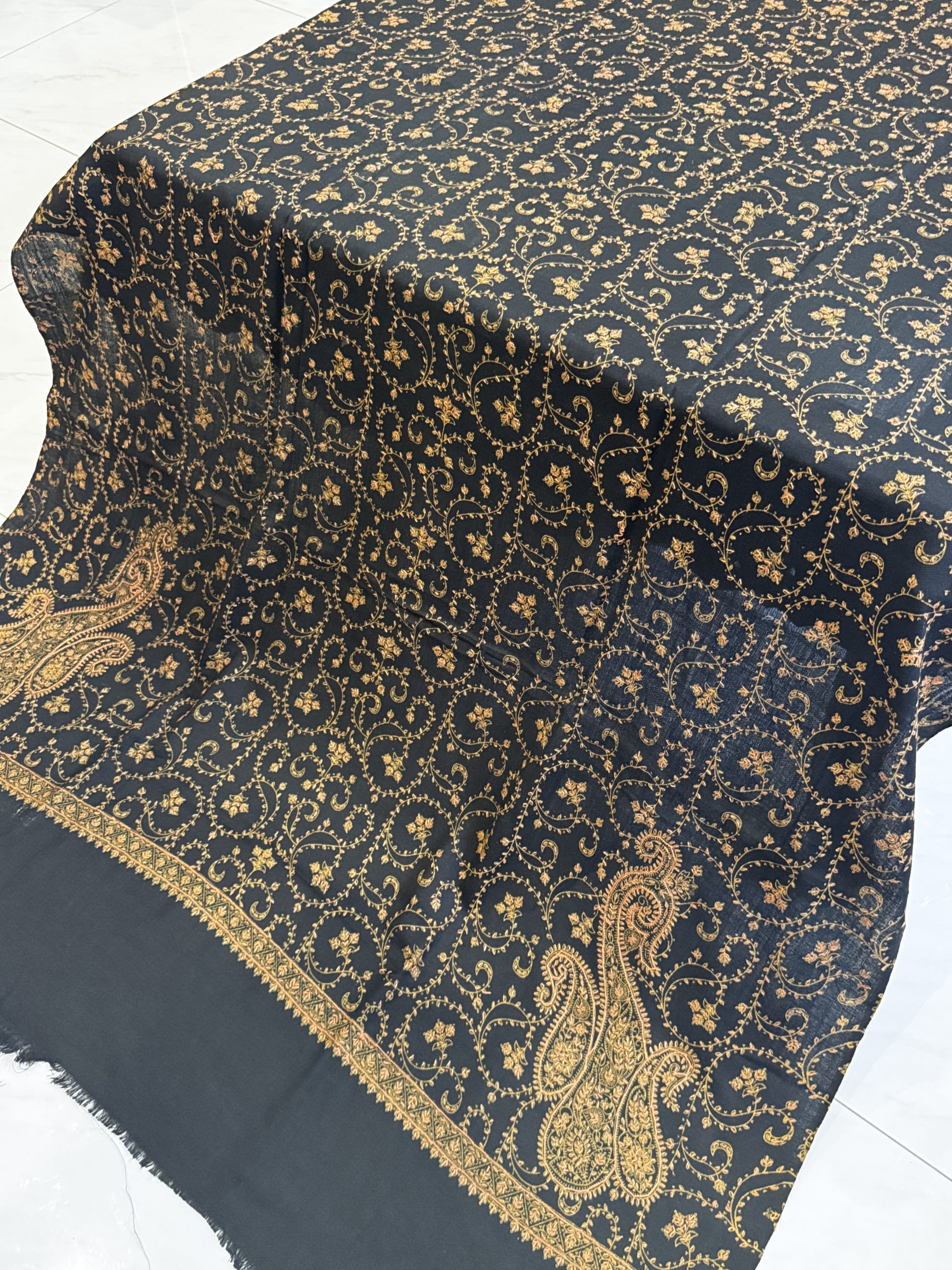 Zehra – Black Embroidered Pashmina Shawl (2.5 Yards)