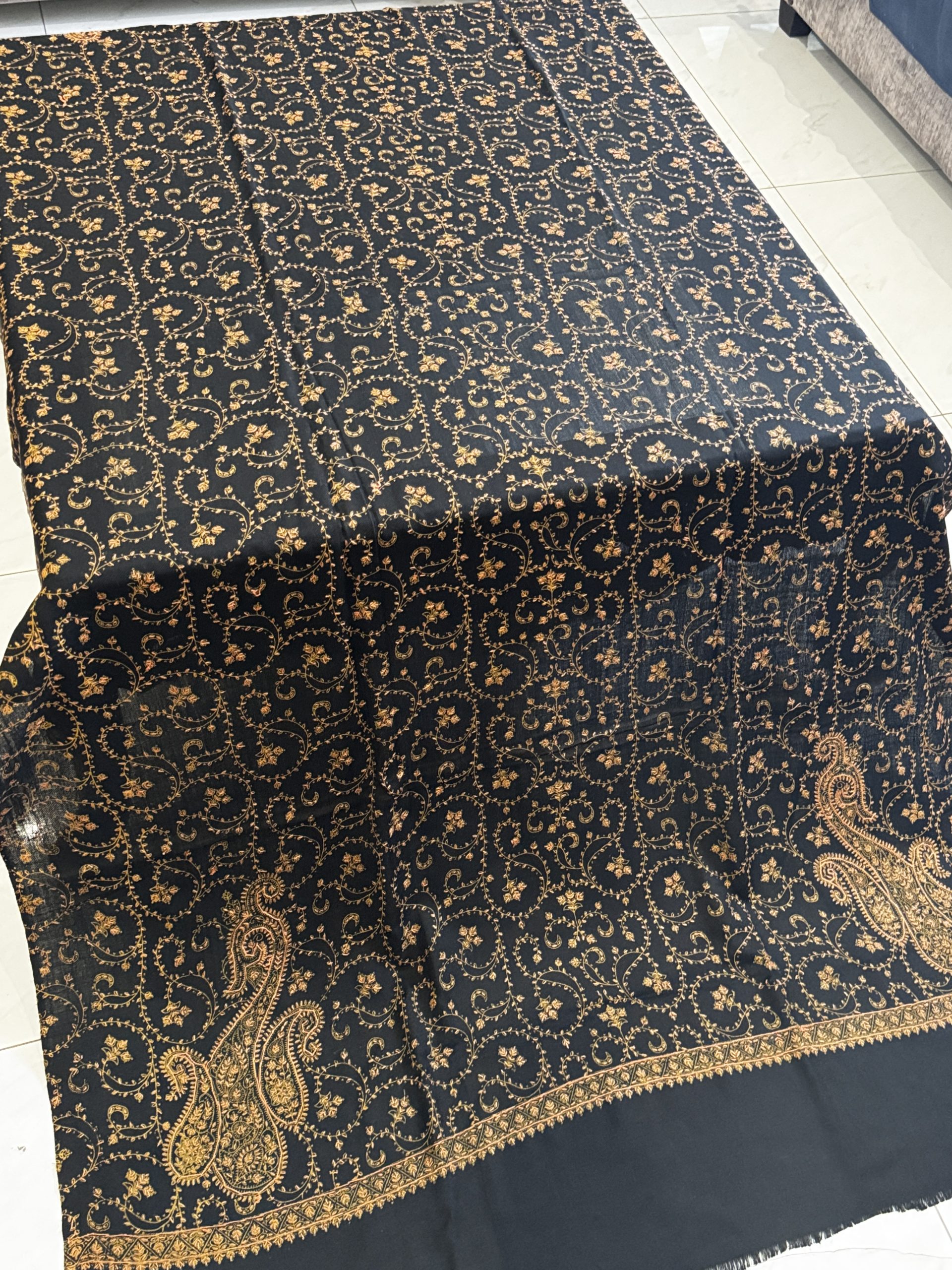 Zehra – Black Embroidered Pashmina Shawl (2.5 Yards) - Image 3