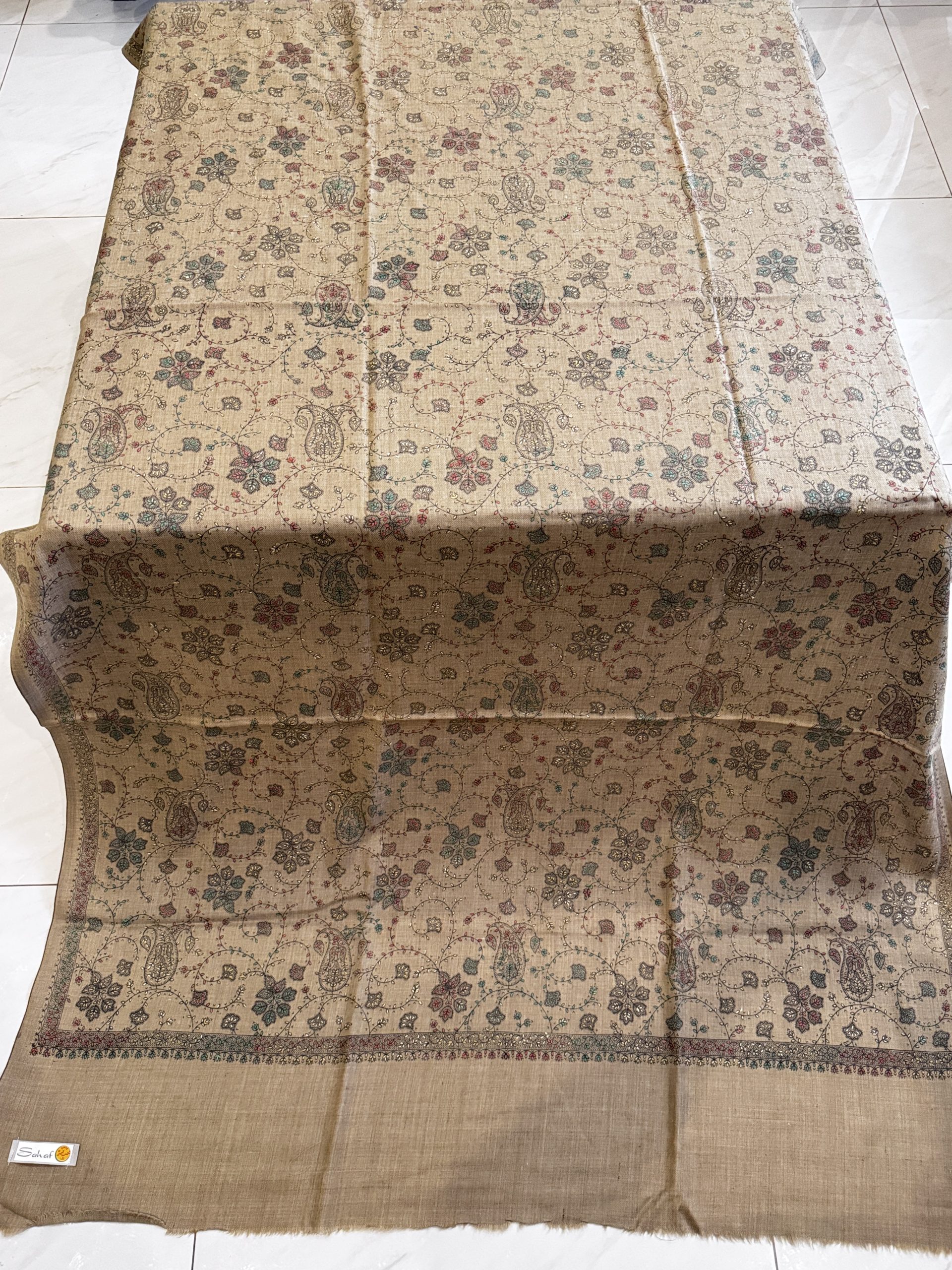Zaria – Dark Beige Embroidered Pashmina Shawl (2.5 Yards)