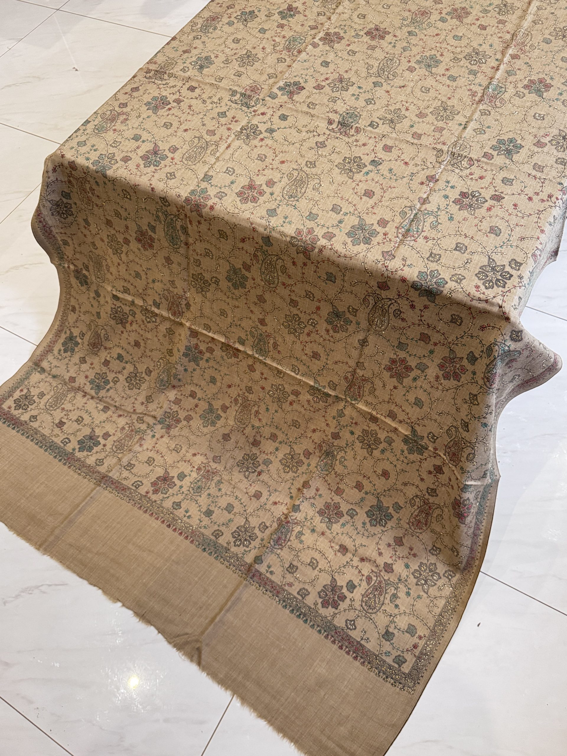 Zaria – Dark Beige Embroidered Pashmina Shawl (2.5 Yards) - Image 2