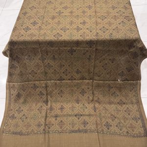 Ruqaya – Dark Brown Beige Embroidered Pashmina Shawl (2.5 Yards)