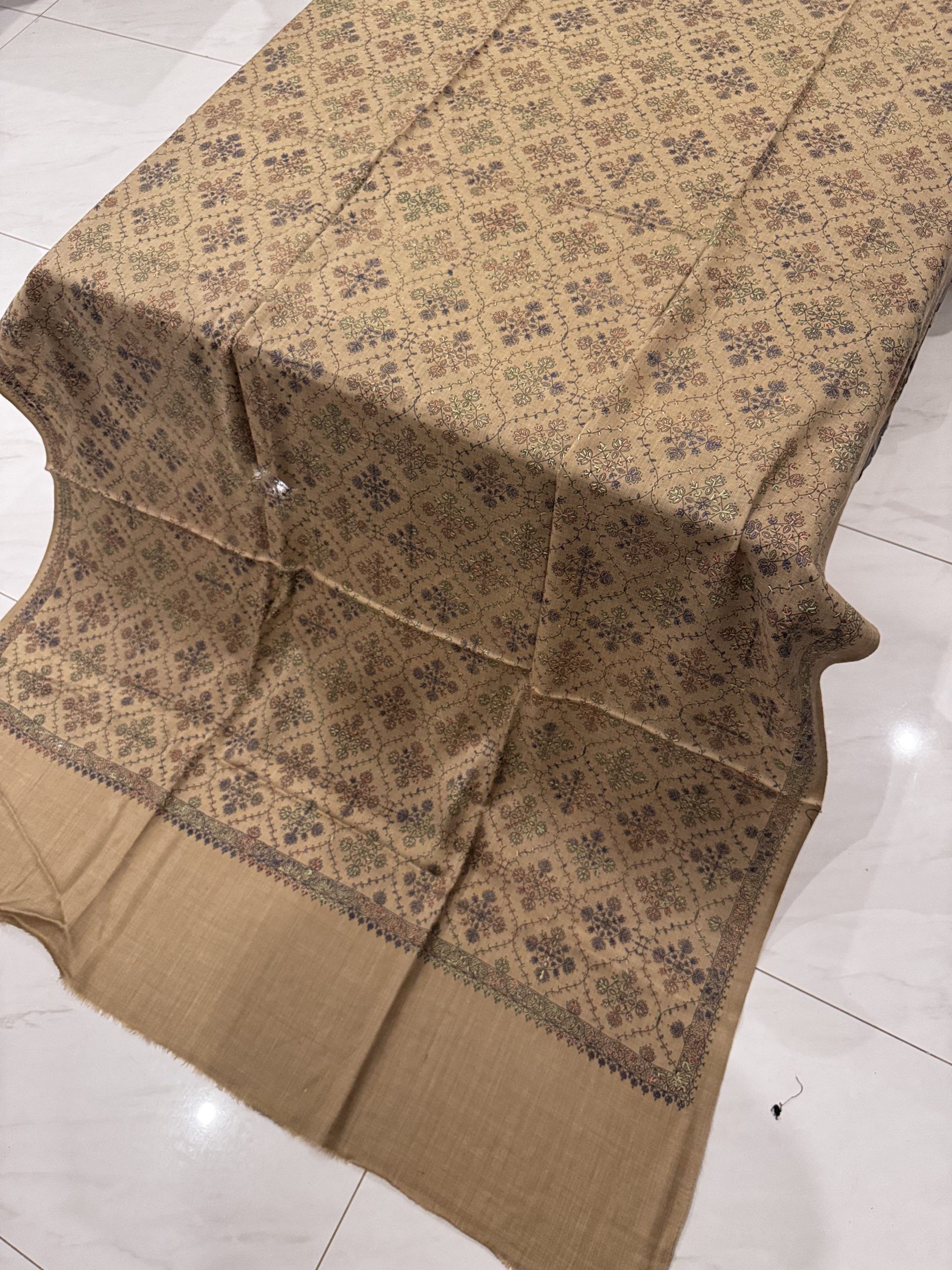 Mahveen – Dark Beige Embroidered Pashmina Shawl (2.5 Yards) - Image 3