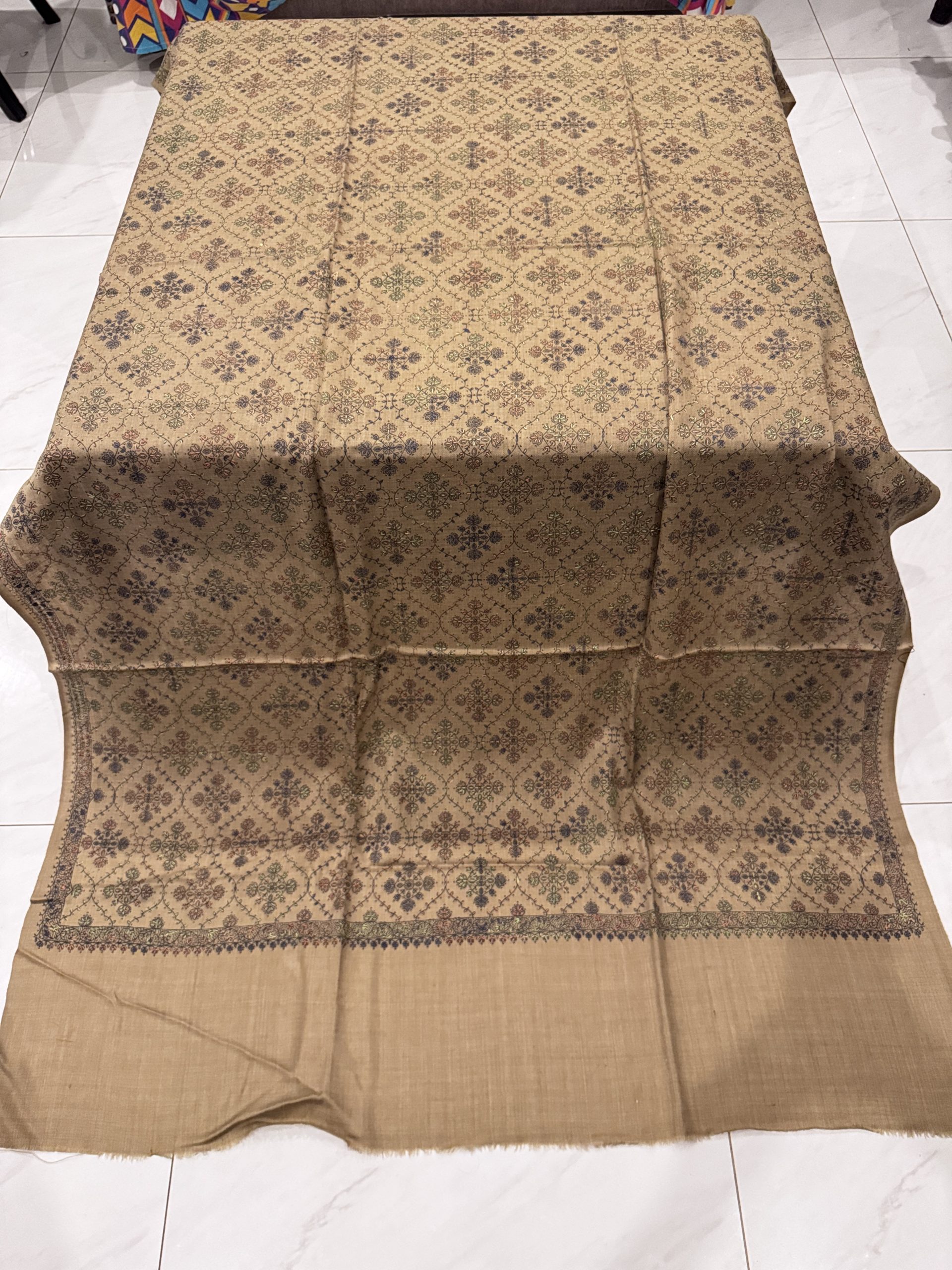 Mahveen – Dark Beige Embroidered Pashmina Shawl (2.5 Yards) - Image 2