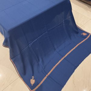 Nehal – Matte Blue Pashmina Shawl with Traditional Kingri-Style Border (2.5 Yards)