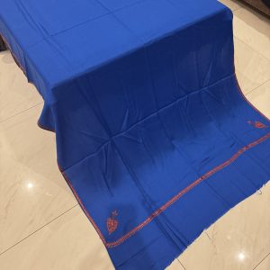 Shehzeen – Royal Blue Pashmina Shawl with Traditional Kingri-Style Border (2.5 Yards)